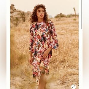 Anthropologie Dress Maeve Shara Pleated Midi Floral S Small